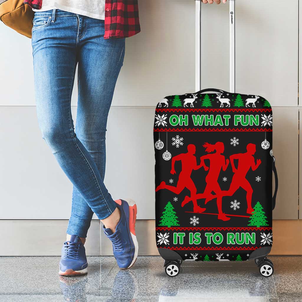 Running Oh What Fun Christmas Luggage Cover Xmas Holiday Patterns - Wonder Print Shop