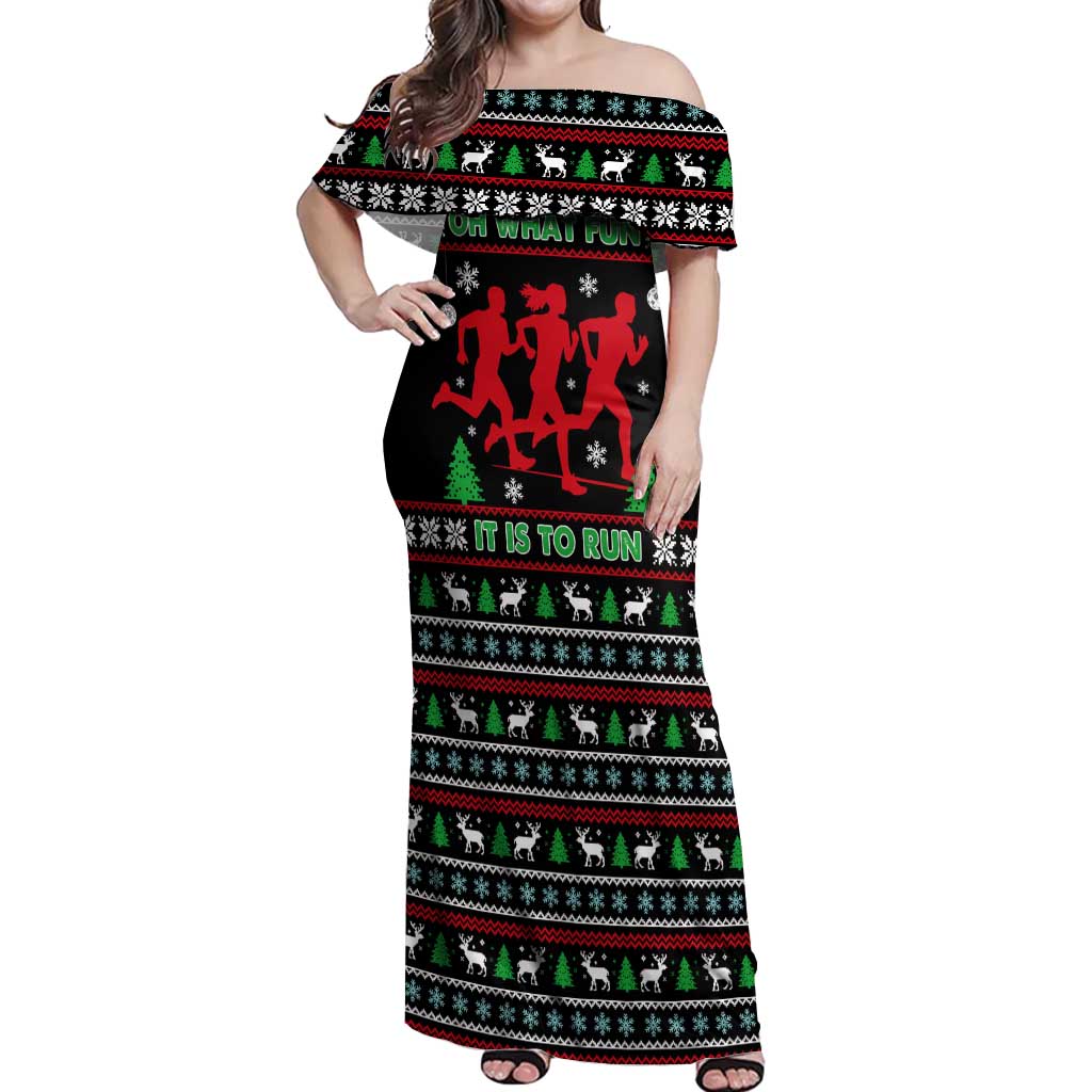 Running Oh What Fun Christmas Off Shoulder Maxi Dress Xmas Holiday Patterns - Wonder Print Shop