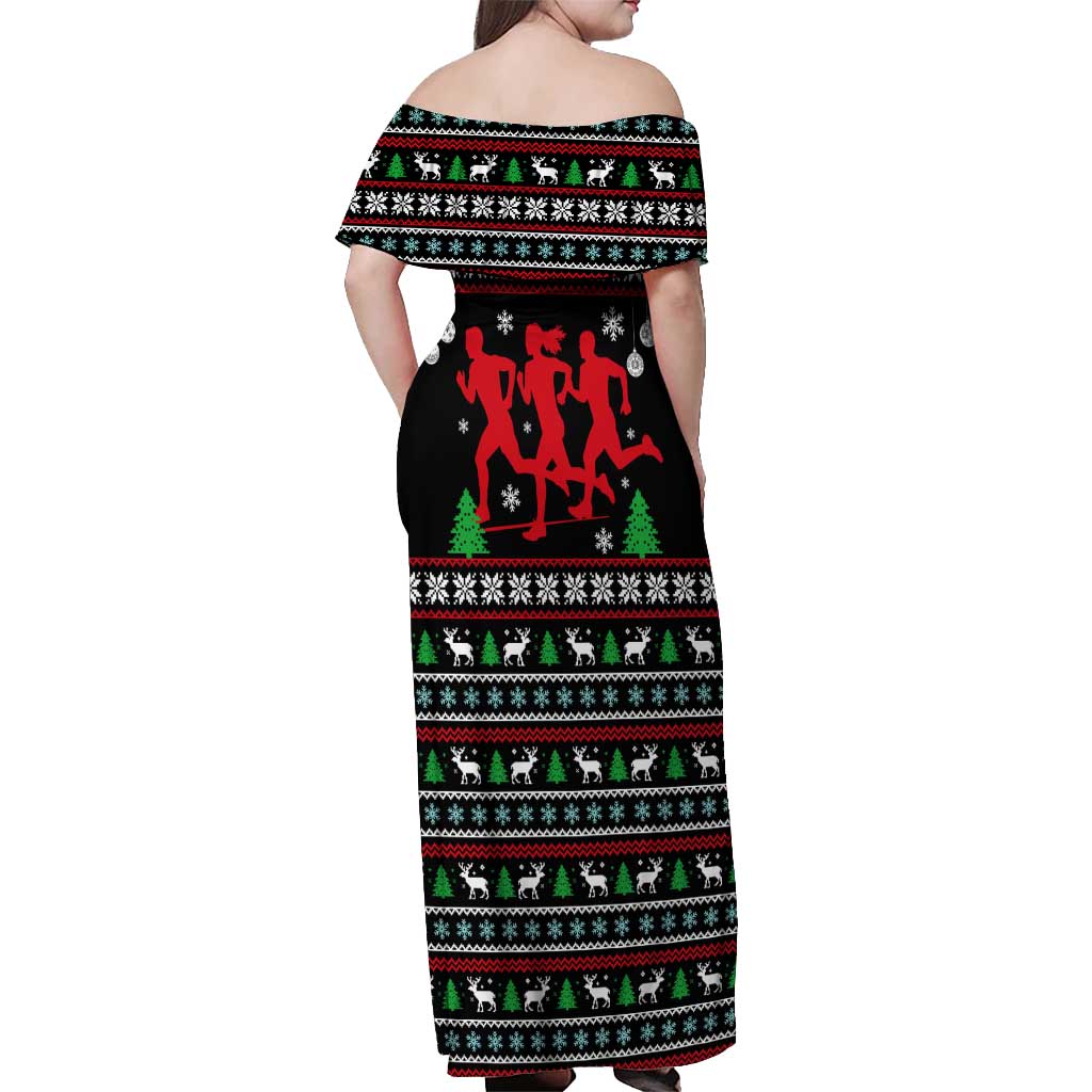 Running Oh What Fun Christmas Off Shoulder Maxi Dress Xmas Holiday Patterns - Wonder Print Shop