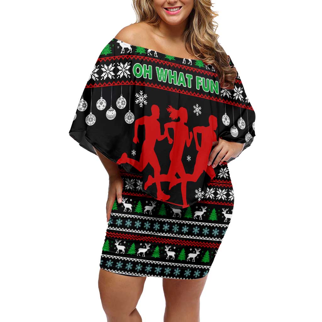 Running Oh What Fun Christmas Off Shoulder Short Dress Xmas Holiday Patterns - Wonder Print Shop