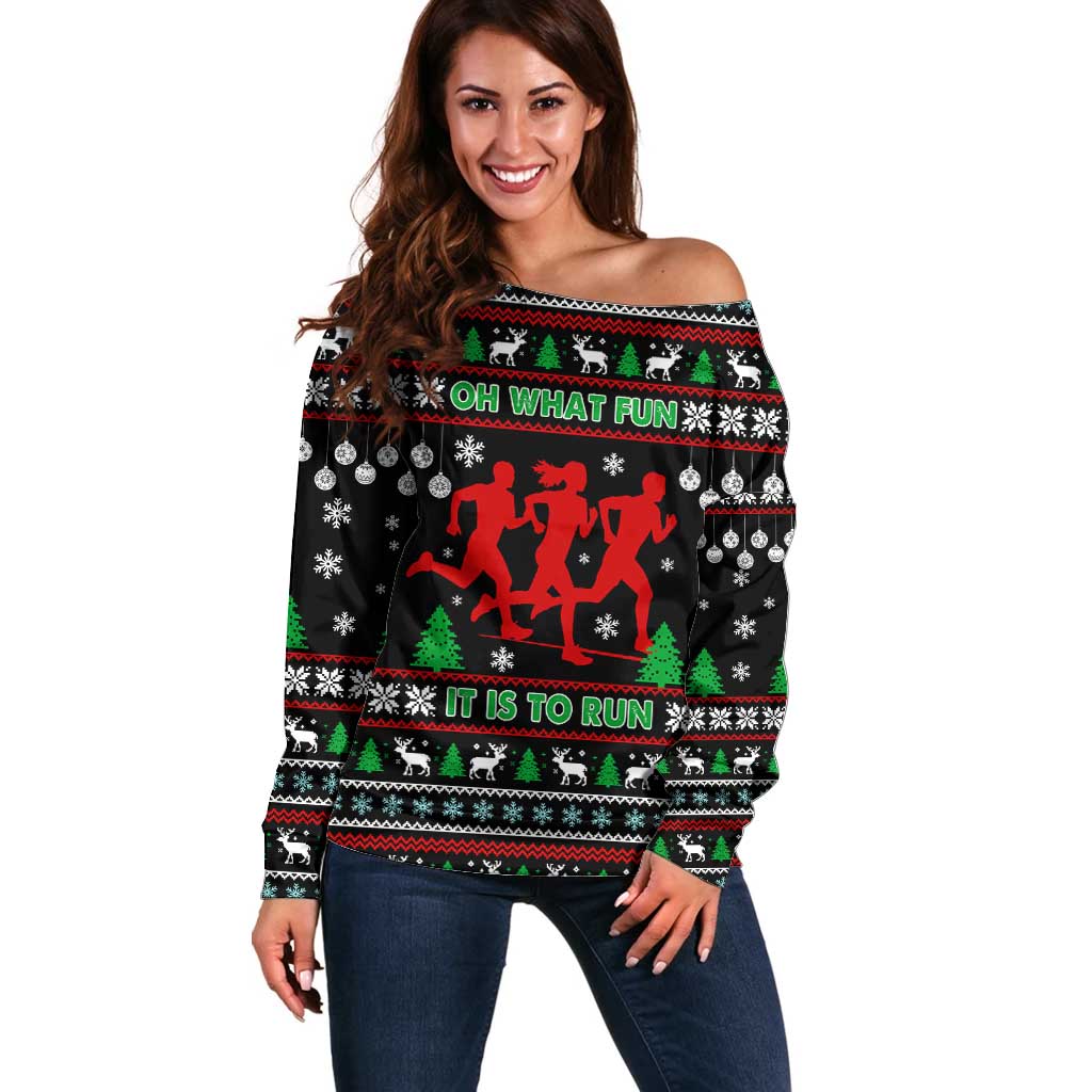 Running Oh What Fun Christmas Off Shoulder Sweater Xmas Holiday Patterns - Wonder Print Shop