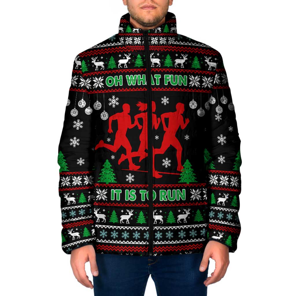 Running Oh What Fun Christmas Padded Jacket Xmas Holiday Patterns - Wonder Print Shop