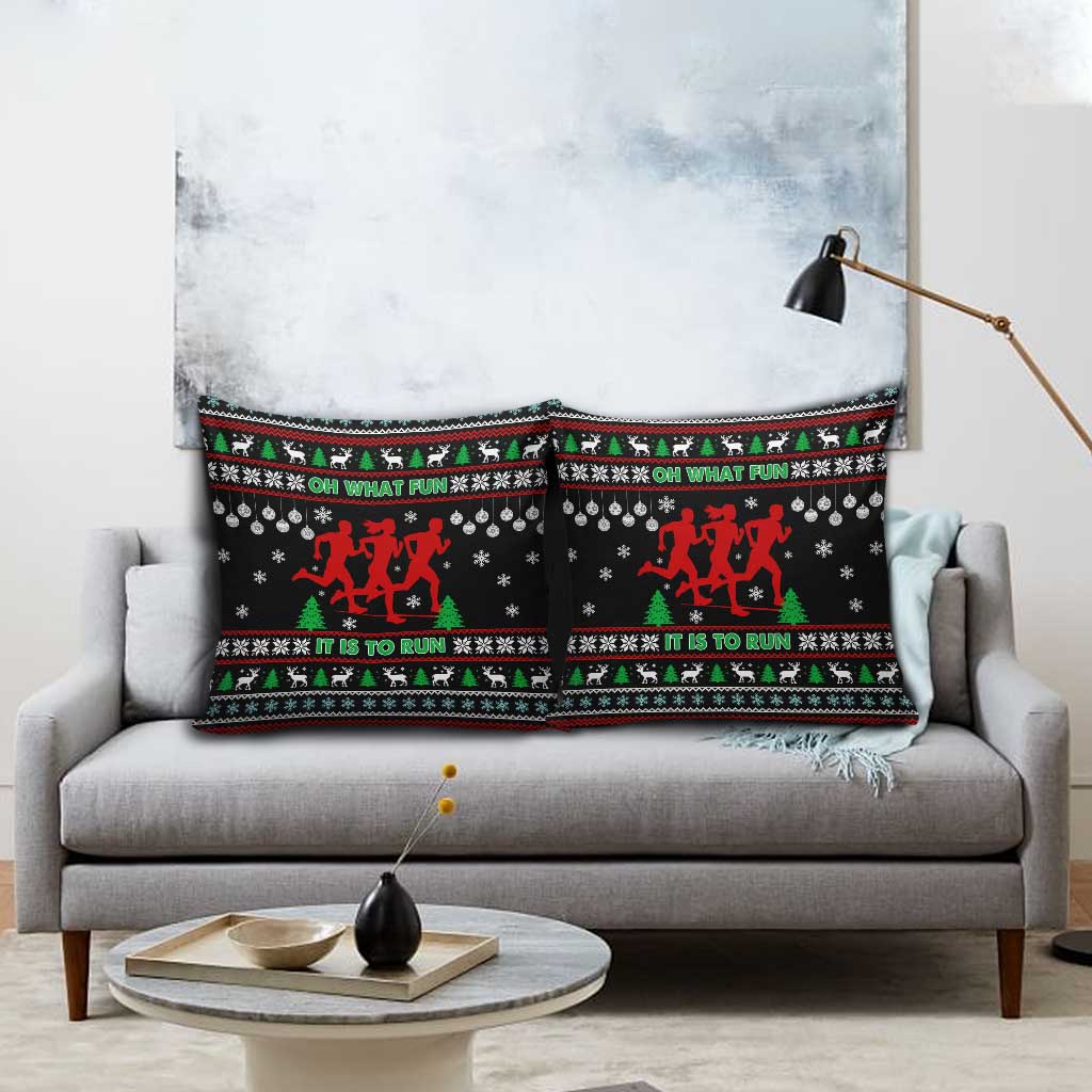 Running Oh What Fun Christmas Pillow Cover Xmas Holiday Patterns - Wonder Print Shop