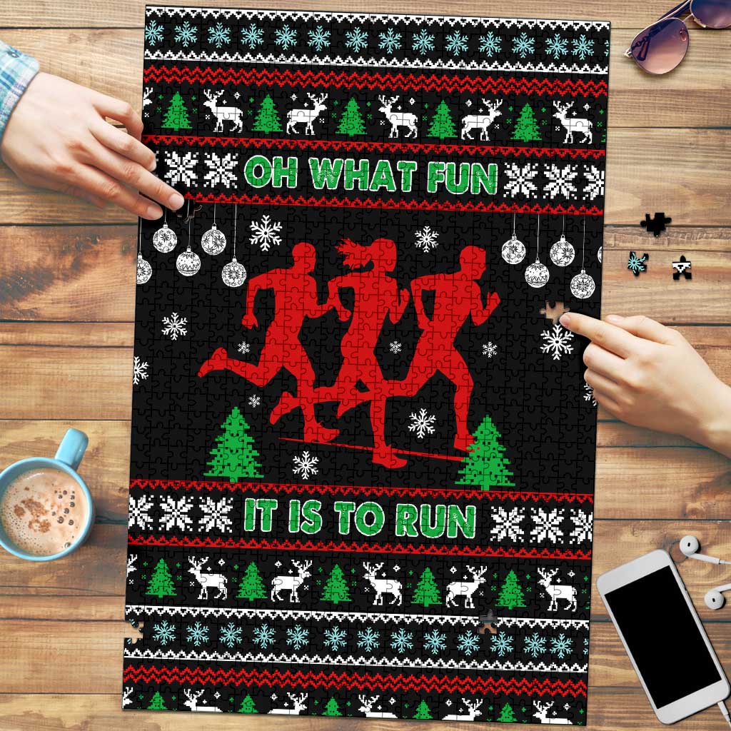 Running Oh What Fun Christmas Puzzle Xmas Holiday Patterns - Wonder Print Shop