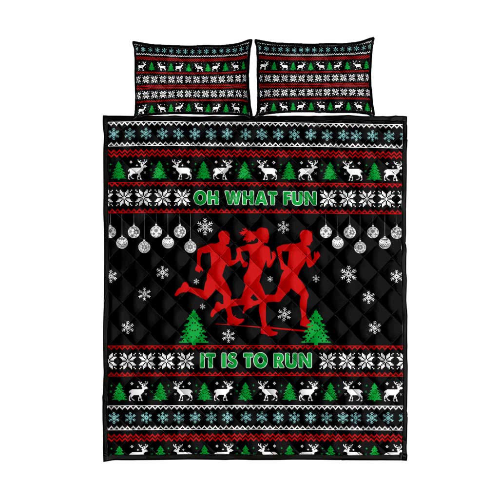 Running Oh What Fun Christmas Quilt Bed Set Xmas Holiday Patterns - Wonder Print Shop