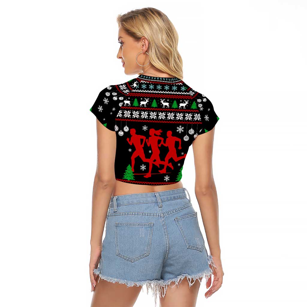 Running Oh What Fun Christmas Raglan Cropped T Shirt Xmas Holiday Patterns - Wonder Print Shop