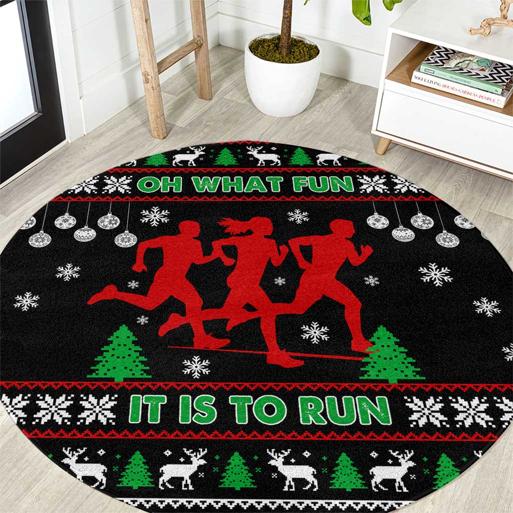 Running Oh What Fun Christmas Round Carpet Xmas Holiday Patterns - Wonder Print Shop