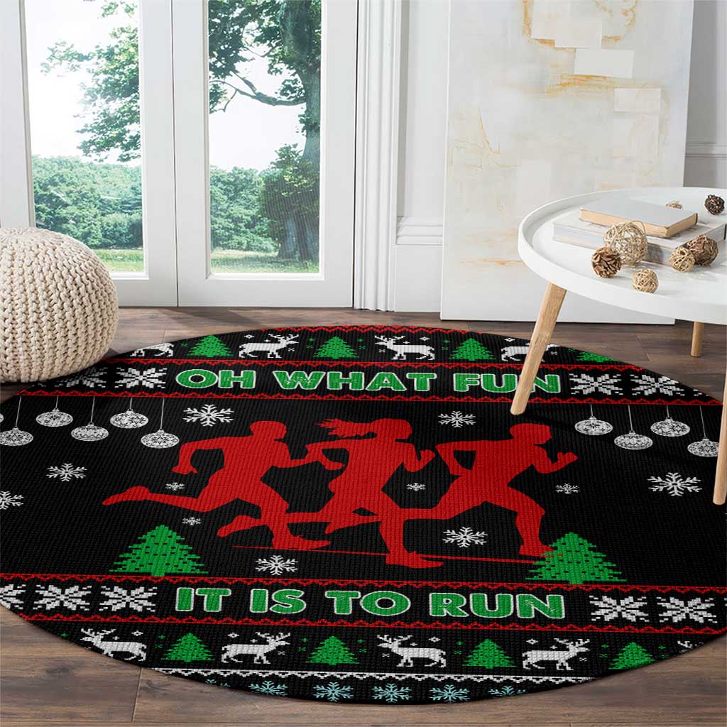 Running Oh What Fun Christmas Round Carpet Xmas Holiday Patterns - Wonder Print Shop