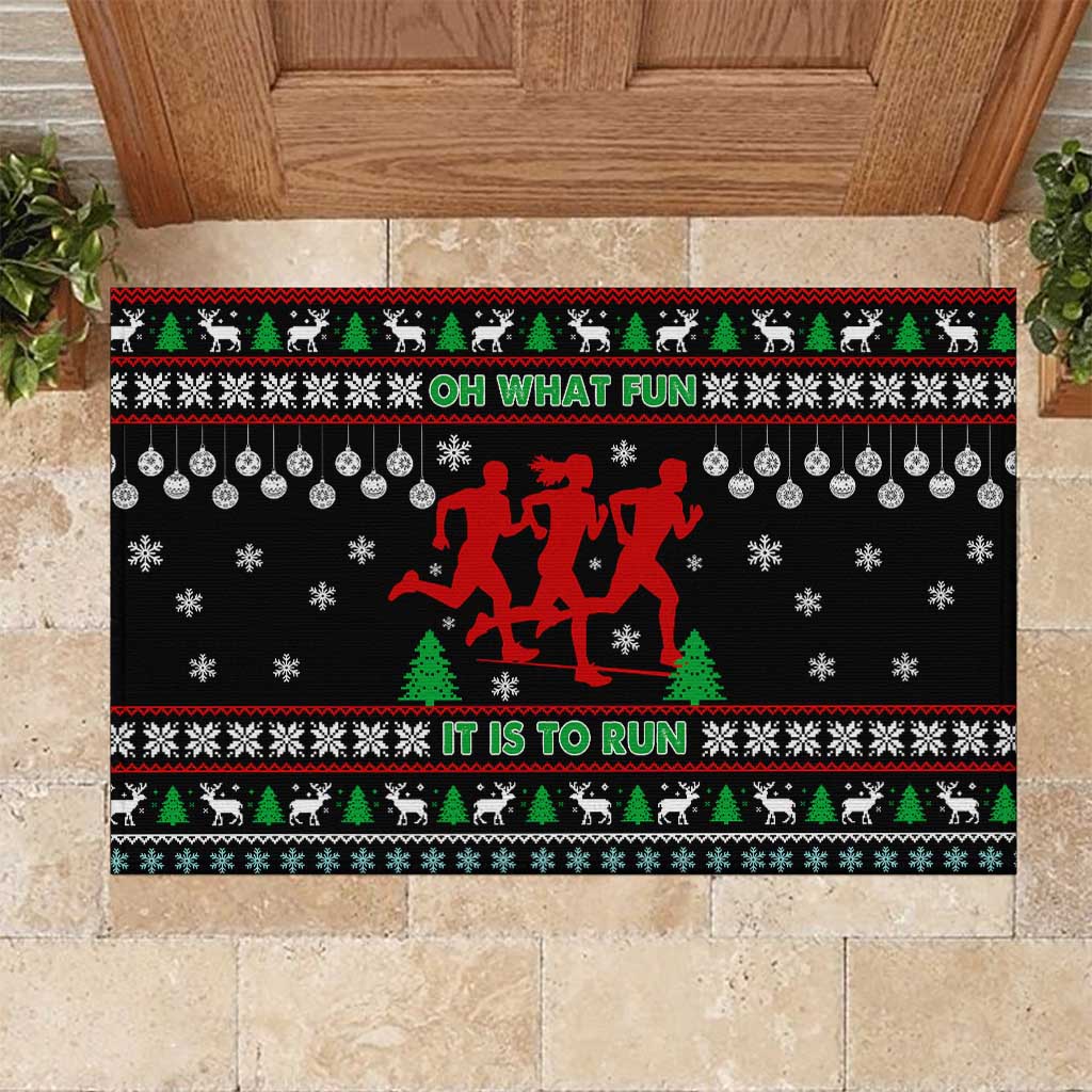 Running Oh What Fun Christmas Rubber Doormat Xmas Holiday Patterns - Wonder Print Shop