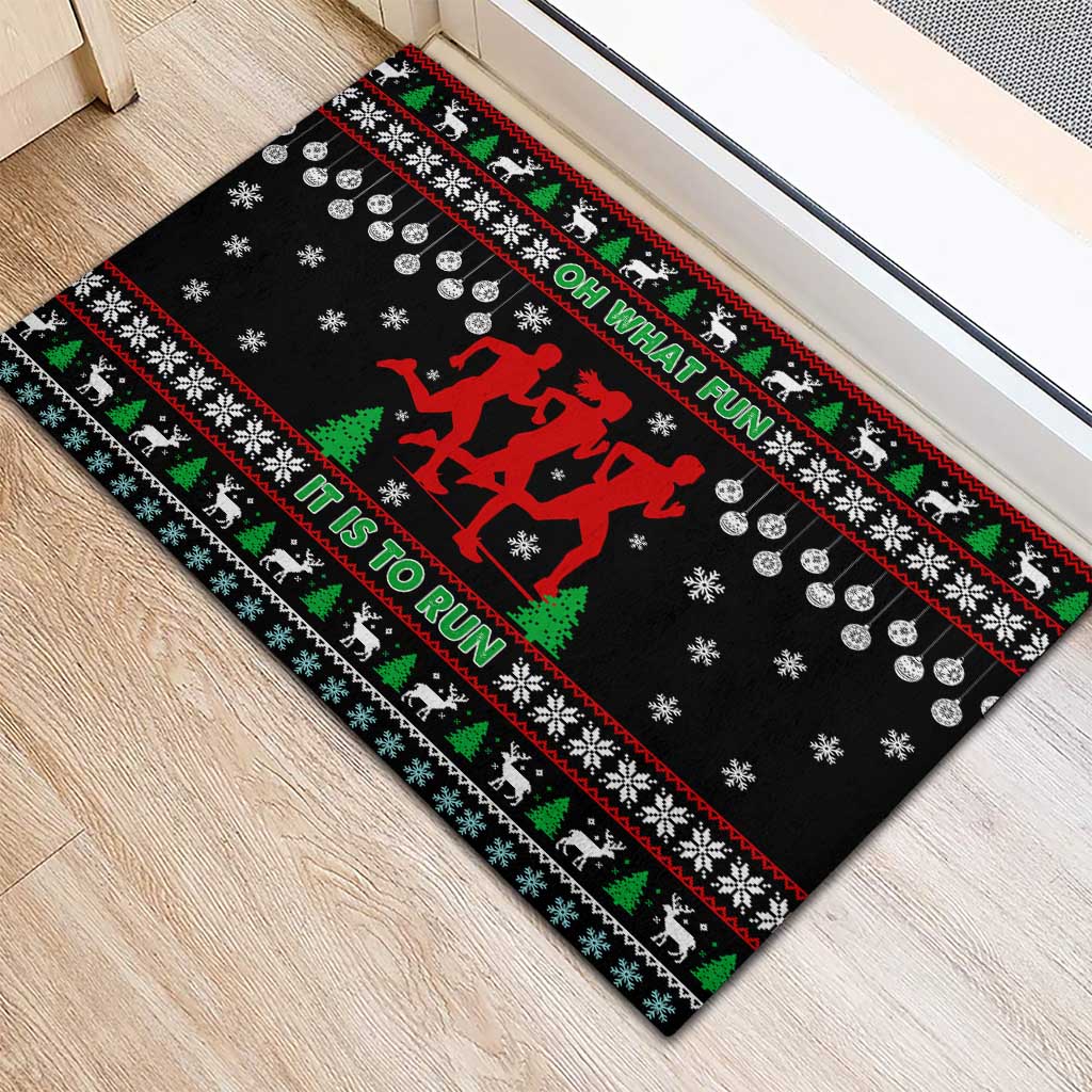 Running Oh What Fun Christmas Rubber Doormat Xmas Holiday Patterns - Wonder Print Shop