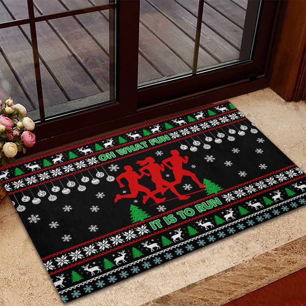 Running Oh What Fun Christmas Rubber Doormat Xmas Holiday Patterns - Wonder Print Shop