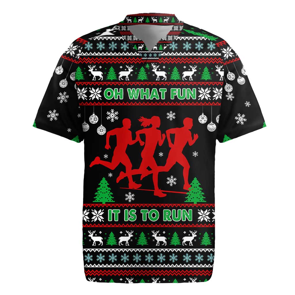 Running Oh What Fun Christmas Rugby Jersey Xmas Holiday Patterns - Wonder Print Shop