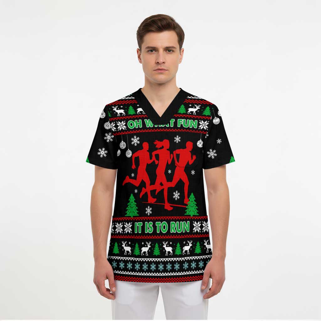 Running Oh What Fun Christmas Scrub Top Xmas Holiday Patterns - Wonder Print Shop