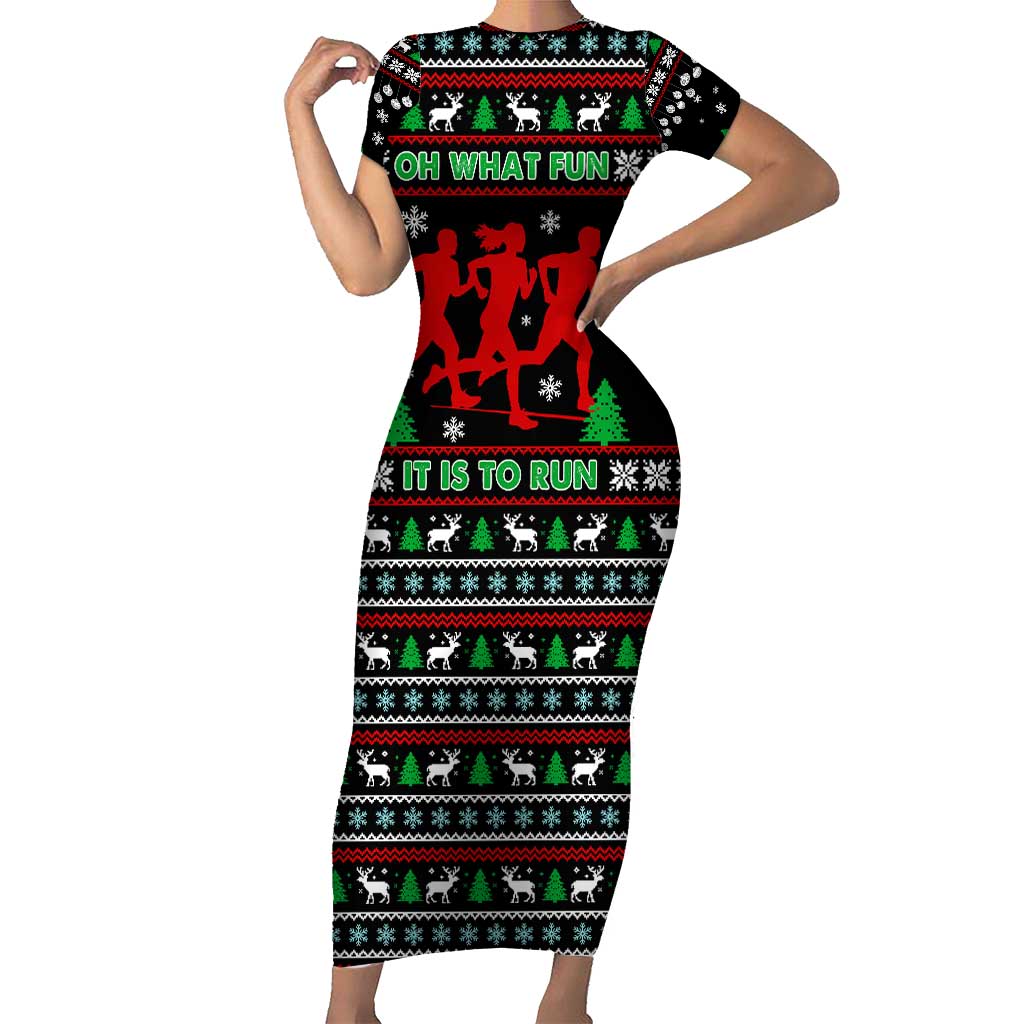 Running Oh What Fun Christmas Short Sleeve Bodycon Dress Xmas Holiday Patterns - Wonder Print Shop