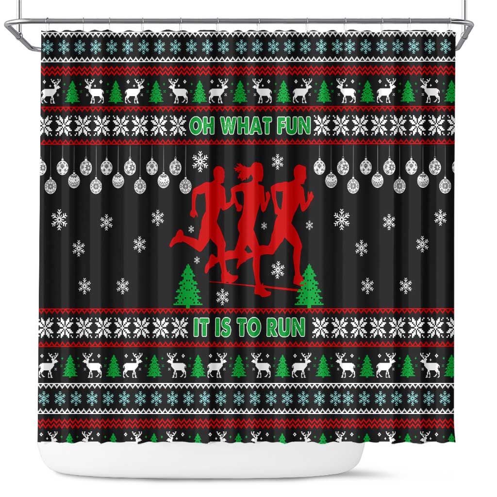 Running Oh What Fun Christmas Shower Curtain Xmas Holiday Patterns - Wonder Print Shop