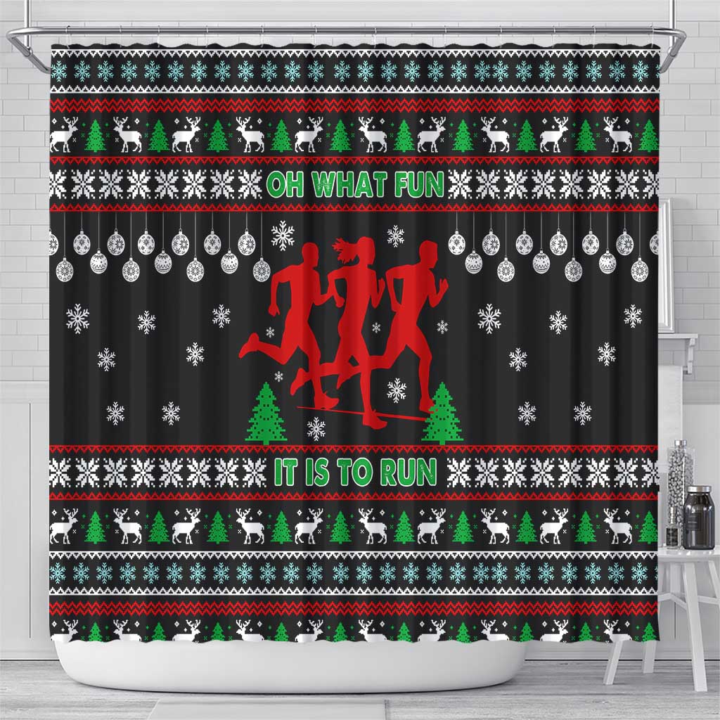Running Oh What Fun Christmas Shower Curtain Xmas Holiday Patterns - Wonder Print Shop