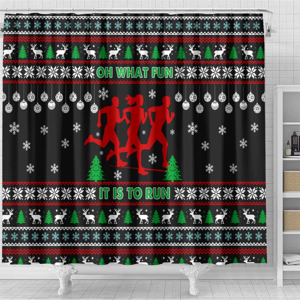 Running Oh What Fun Christmas Shower Curtain Xmas Holiday Patterns - Wonder Print Shop