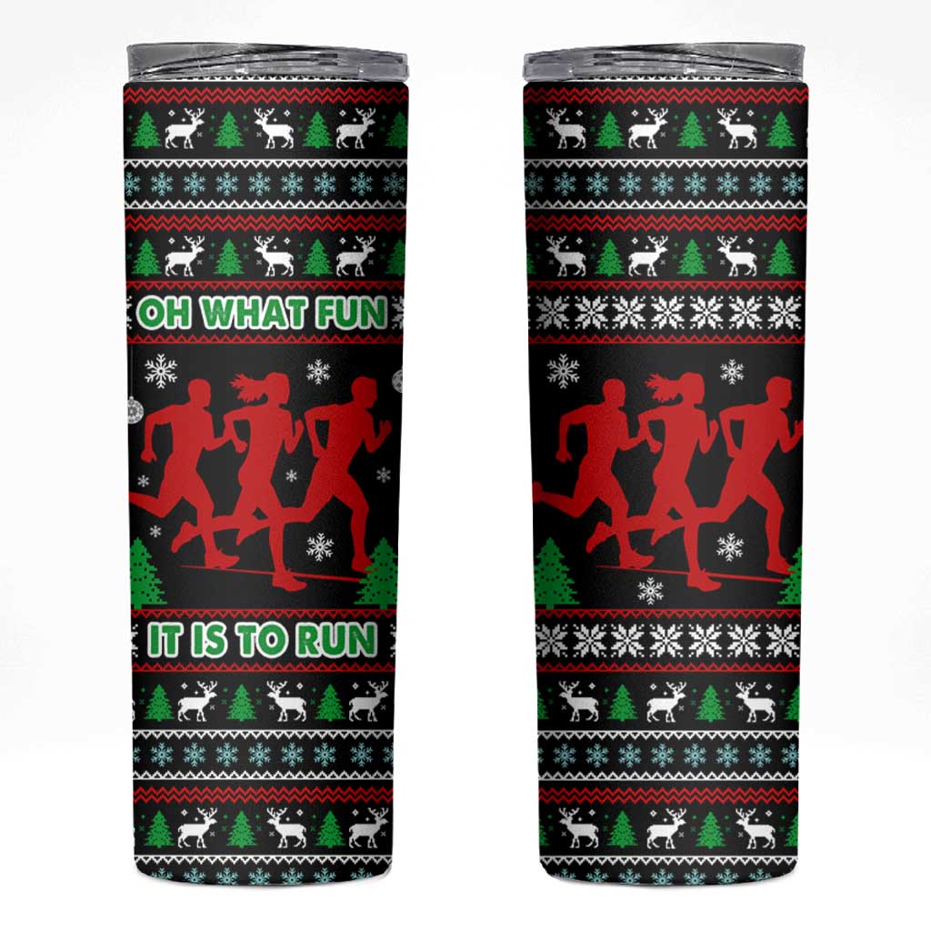 Running Oh What Fun Christmas Skinny Tumbler Xmas Holiday Patterns - Wonder Print Shop