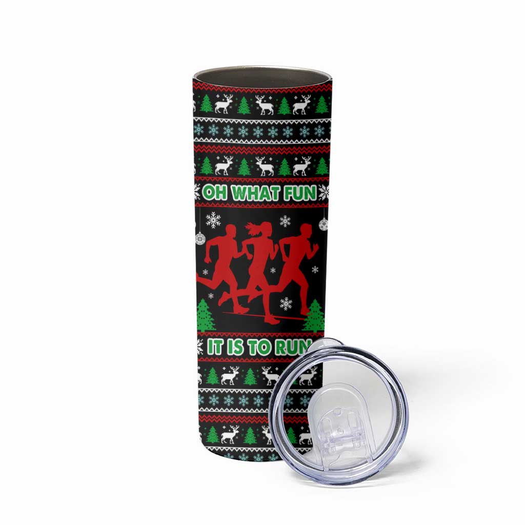 Running Oh What Fun Christmas Skinny Tumbler Xmas Holiday Patterns - Wonder Print Shop
