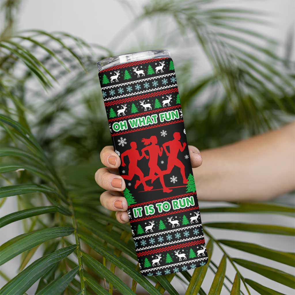 Running Oh What Fun Christmas Skinny Tumbler Xmas Holiday Patterns - Wonder Print Shop