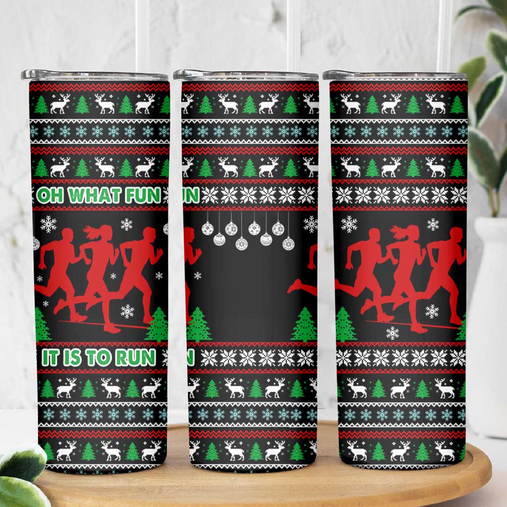 Running Oh What Fun Christmas Skinny Tumbler Xmas Holiday Patterns - Wonder Print Shop