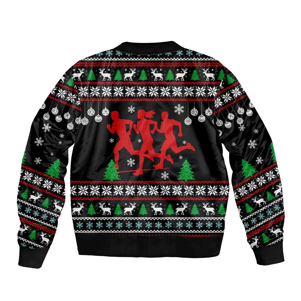 Running Oh What Fun Christmas Sleeve Zip Bomber Jacket Xmas Holiday Patterns - Wonder Print Shop