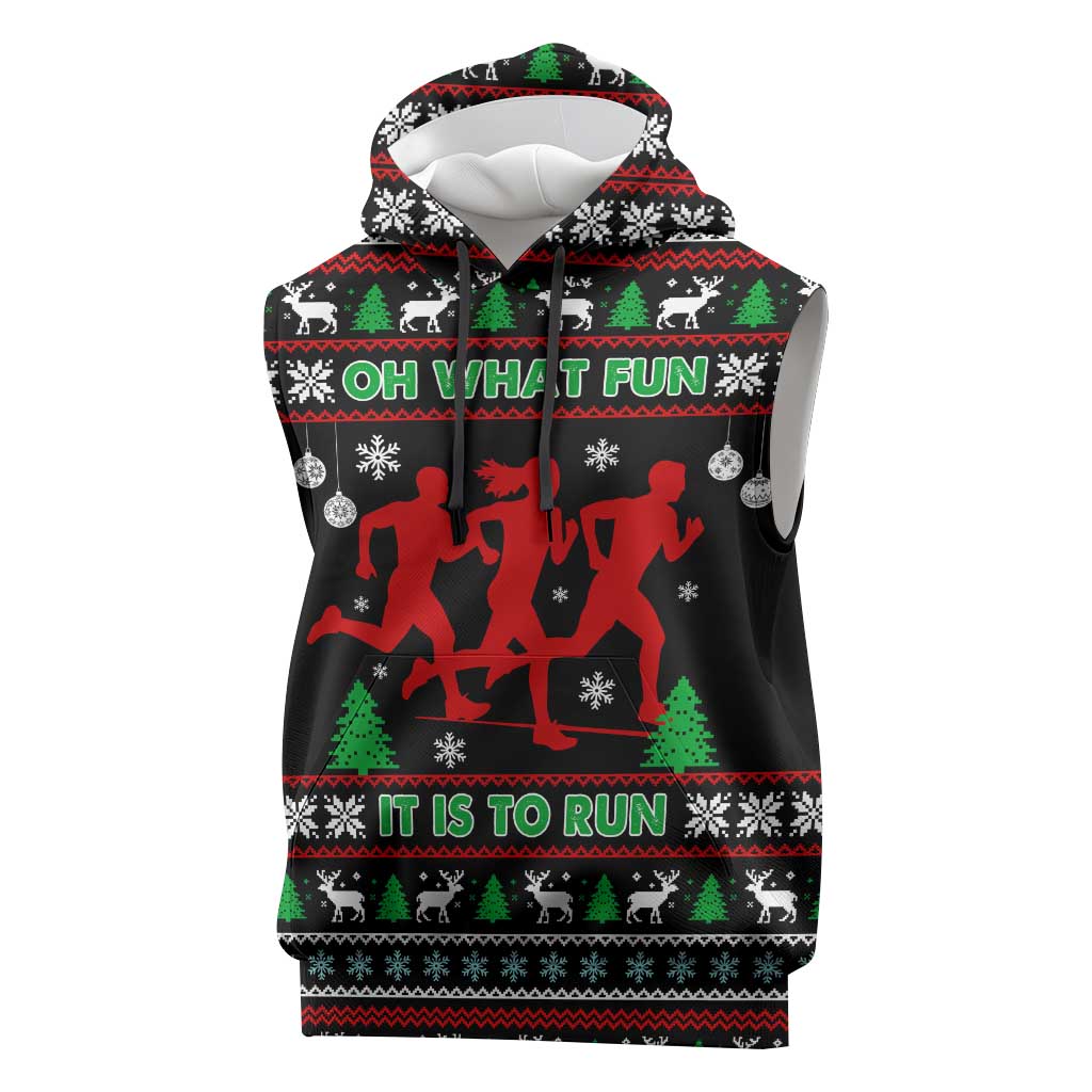 Running Oh What Fun Christmas Sleeveless Hoodie Xmas Holiday Patterns - Wonder Print Shop