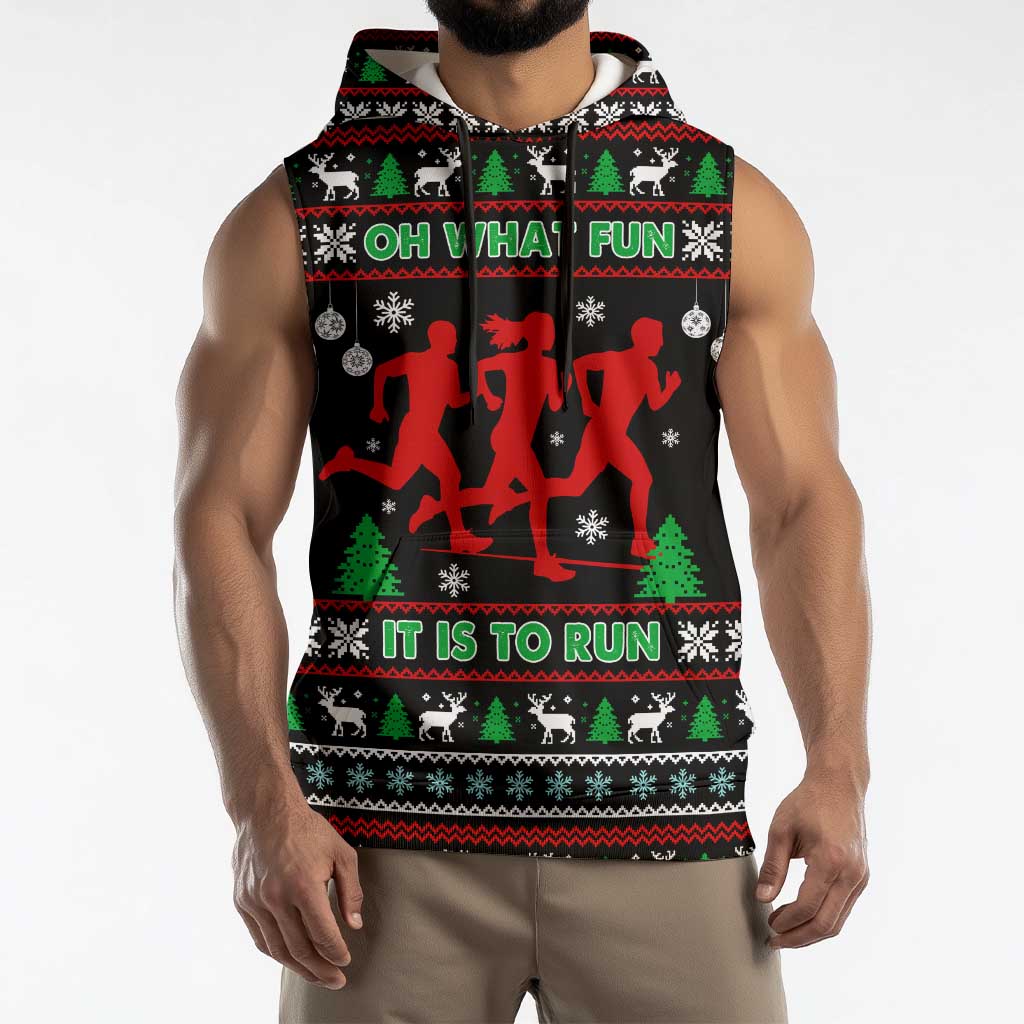 Running Oh What Fun Christmas Sleeveless Hoodie Xmas Holiday Patterns - Wonder Print Shop
