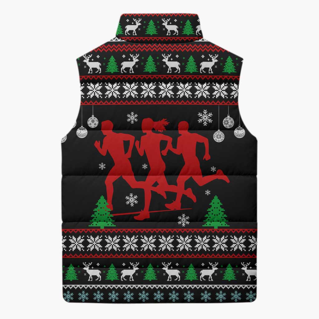 Running Oh What Fun Christmas Sleeveless Puffer Jacket Xmas Holiday Patterns - Wonder Print Shop