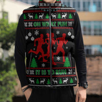 Running Oh What Fun Christmas Sleeveless Puffer Jacket Xmas Holiday Patterns - Wonder Print Shop