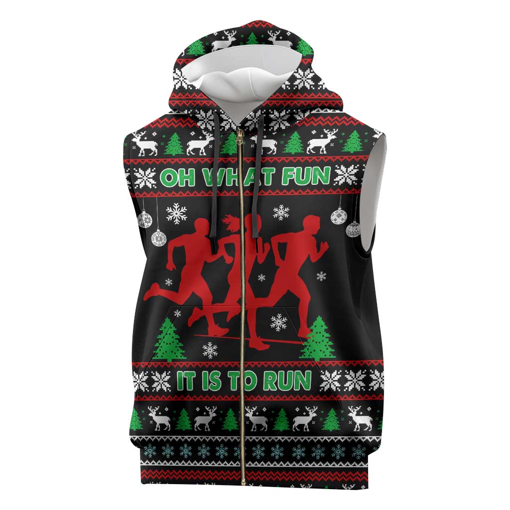 Running Oh What Fun Christmas Sleeveless Zip Hoodie Xmas Holiday Patterns - Wonder Print Shop