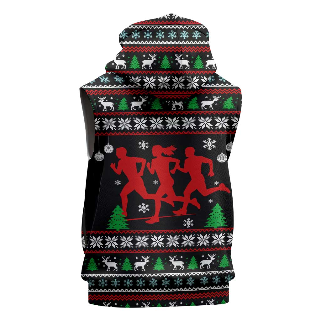 Running Oh What Fun Christmas Sleeveless Zip Hoodie Xmas Holiday Patterns - Wonder Print Shop