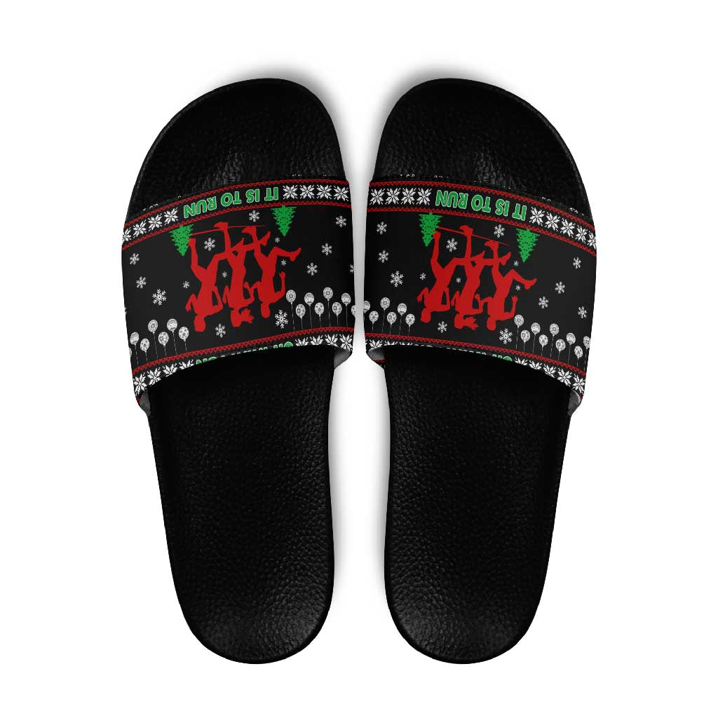 Running Oh What Fun Christmas Slide Sandals Xmas Holiday Patterns - Wonder Print Shop