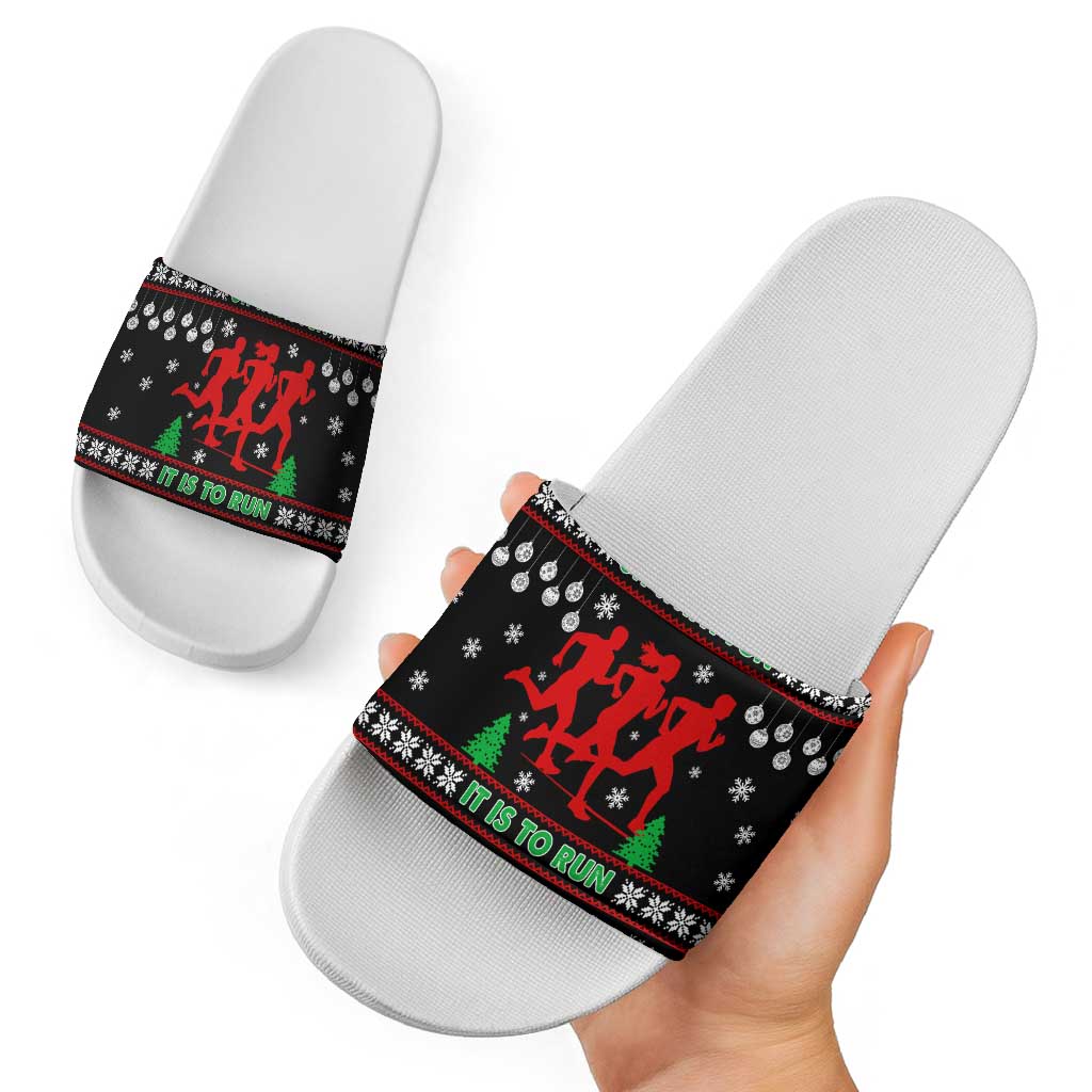 Running Oh What Fun Christmas Slide Sandals Xmas Holiday Patterns - Wonder Print Shop