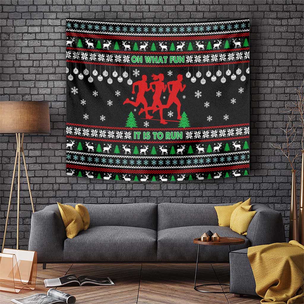 Running Oh What Fun Christmas Tapestry Xmas Holiday Patterns - Wonder Print Shop
