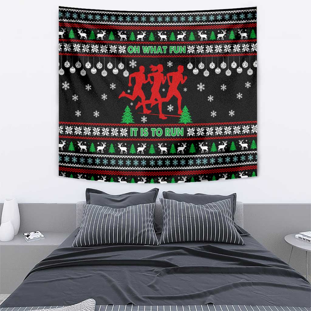 Running Oh What Fun Christmas Tapestry Xmas Holiday Patterns - Wonder Print Shop