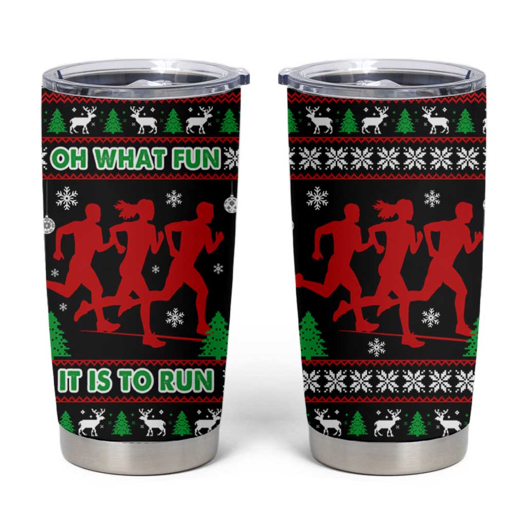 Running Oh What Fun Christmas Tumbler Cup Xmas Holiday Patterns - Wonder Print Shop