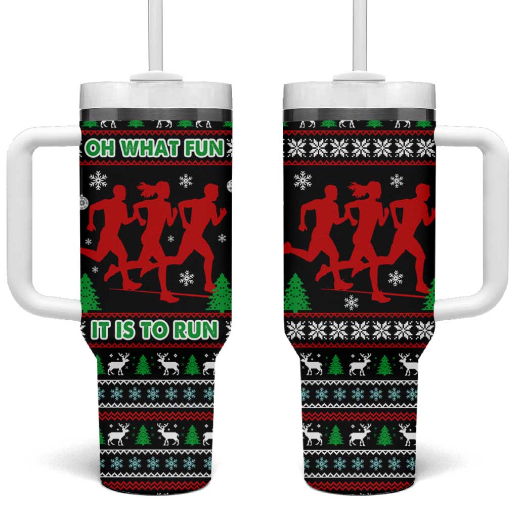Running Oh What Fun Christmas Tumbler With Handle Xmas Holiday Patterns - Wonder Print Shop