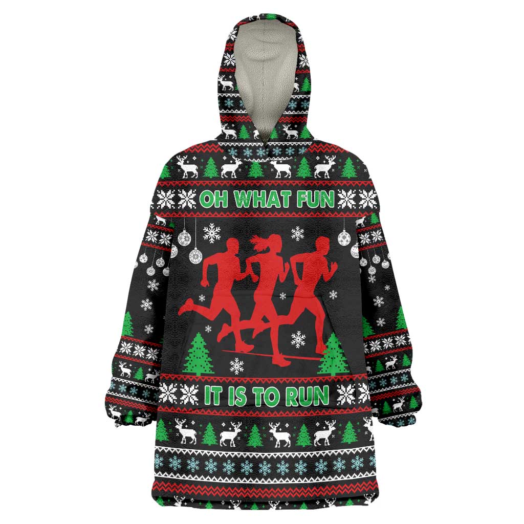 Running Oh What Fun Christmas Wearable Blanket Hoodie Xmas Holiday Patterns - Wonder Print Shop