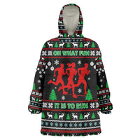 Running Oh What Fun Christmas Wearable Blanket Hoodie Xmas Holiday Patterns - Wonder Print Shop