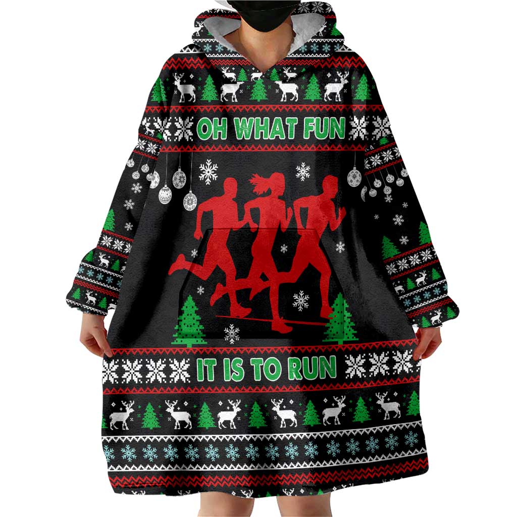 Running Oh What Fun Christmas Wearable Blanket Hoodie Xmas Holiday Patterns - Wonder Print Shop