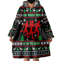 Running Oh What Fun Christmas Wearable Blanket Hoodie Xmas Holiday Patterns - Wonder Print Shop