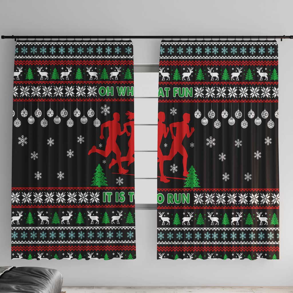 Running Oh What Fun Christmas Window Curtain Xmas Holiday Patterns - Wonder Print Shop