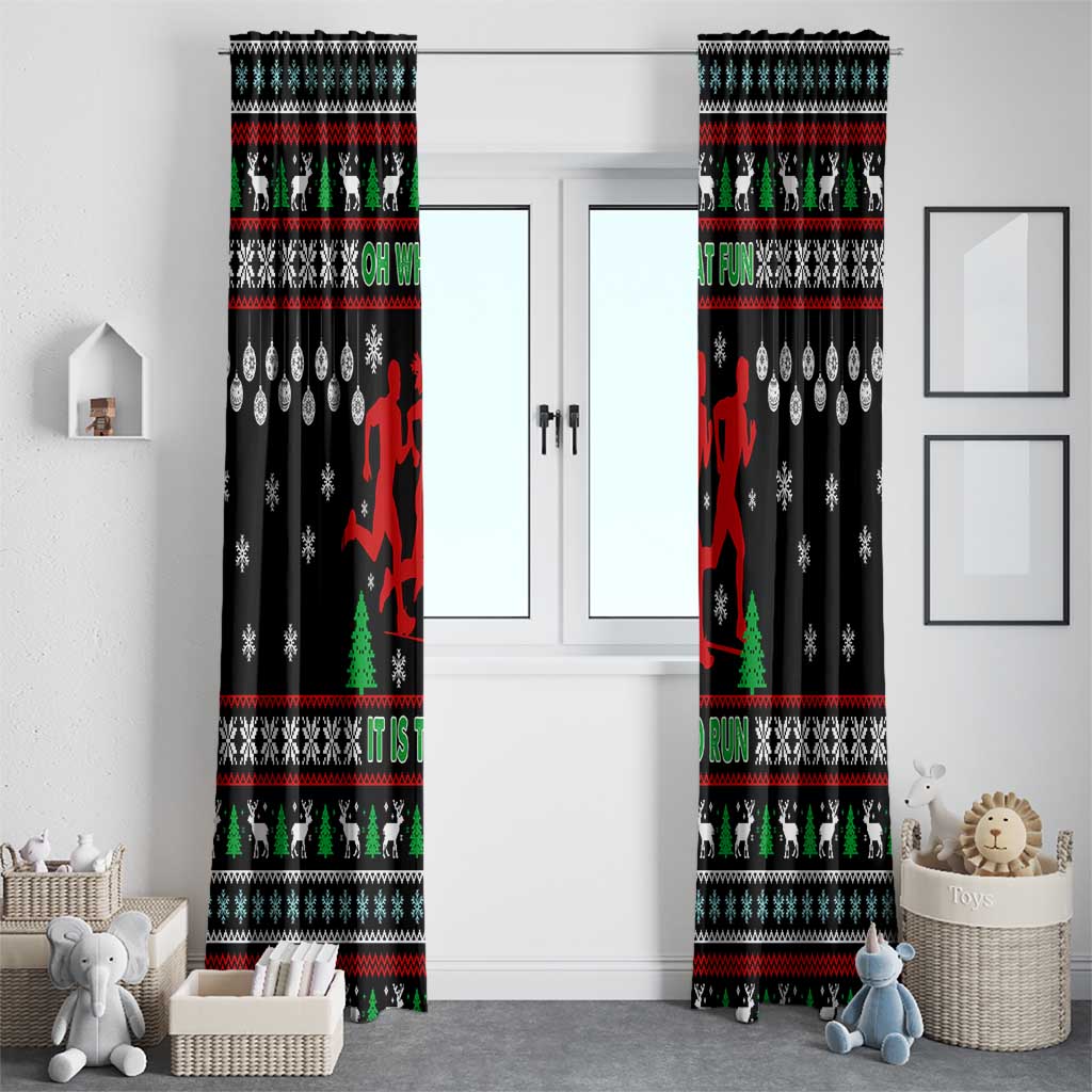 Running Oh What Fun Christmas Window Curtain Xmas Holiday Patterns - Wonder Print Shop