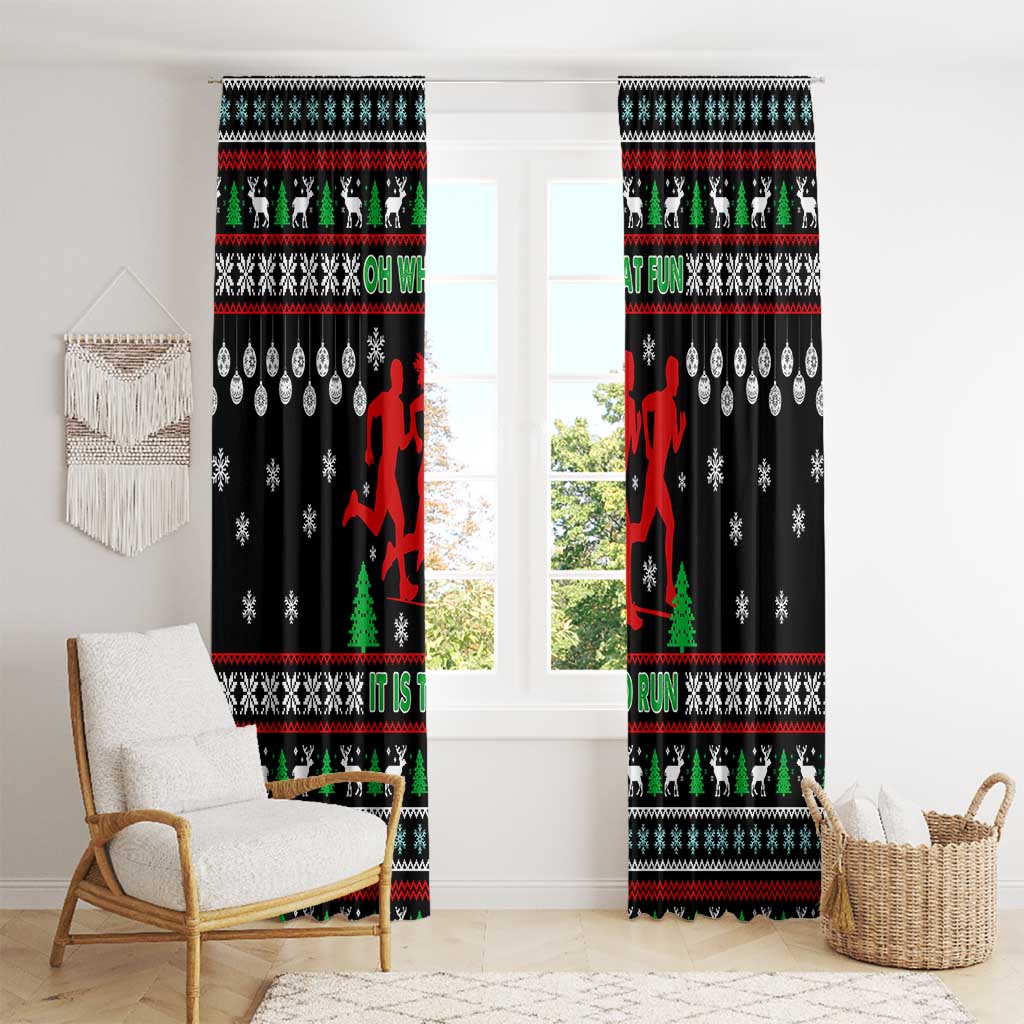 Running Oh What Fun Christmas Window Curtain Xmas Holiday Patterns - Wonder Print Shop