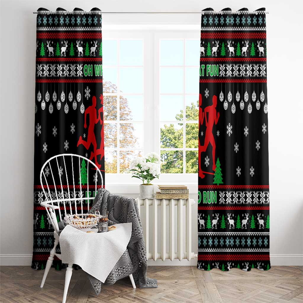Running Oh What Fun Christmas Window Curtain Xmas Holiday Patterns - Wonder Print Shop