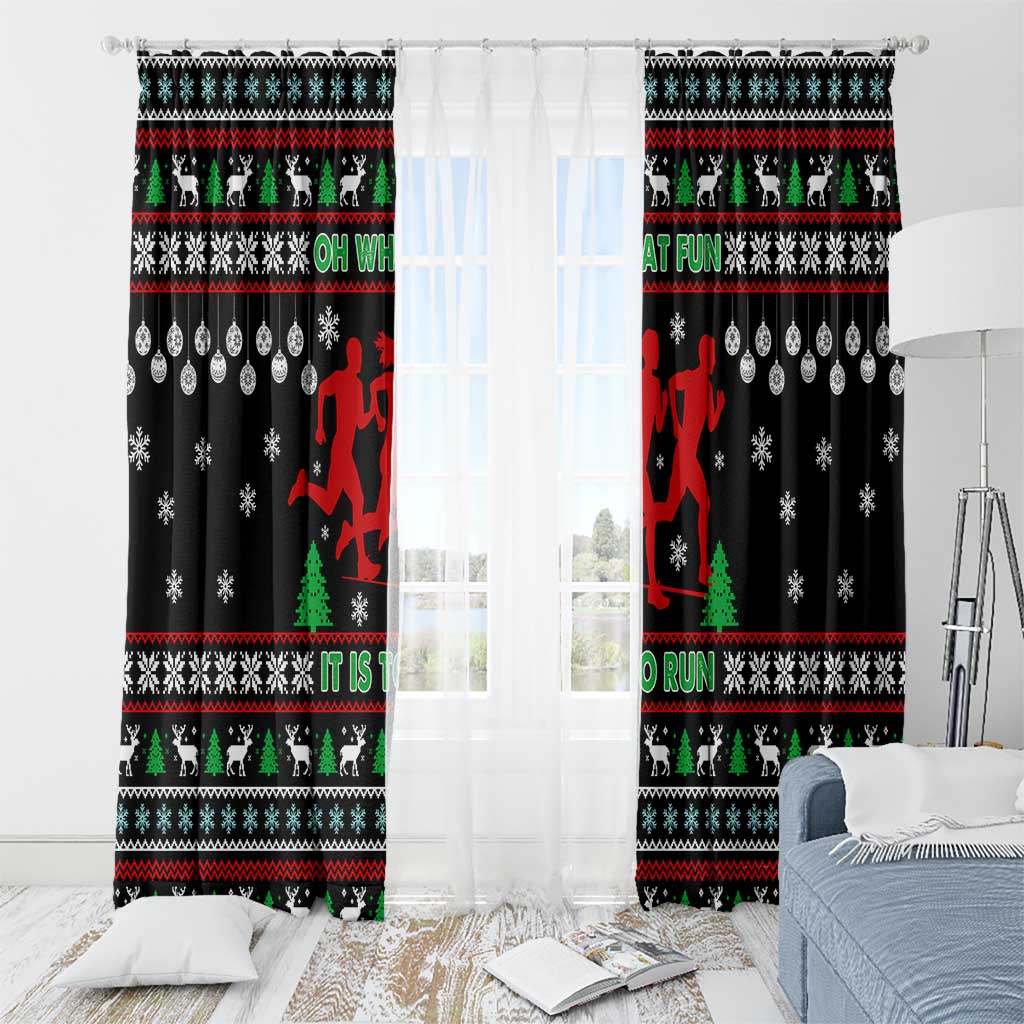 Running Oh What Fun Christmas Window Curtain Xmas Holiday Patterns - Wonder Print Shop
