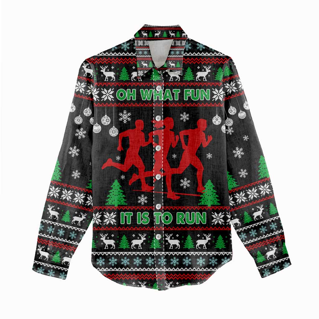 Running Oh What Fun Christmas Women Casual Shirt Xmas Holiday Patterns - Wonder Print Shop
