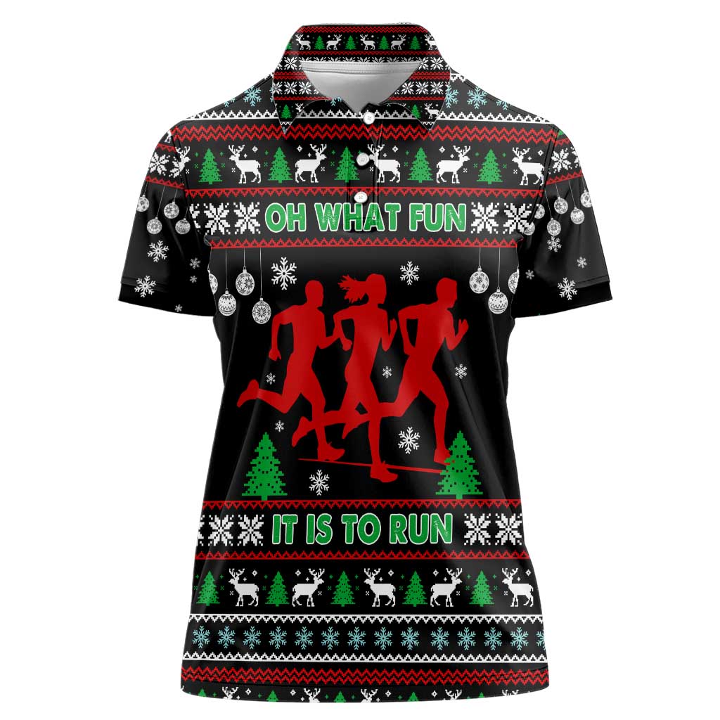 Running Oh What Fun Christmas Women Polo Shirt Xmas Holiday Patterns - Wonder Print Shop