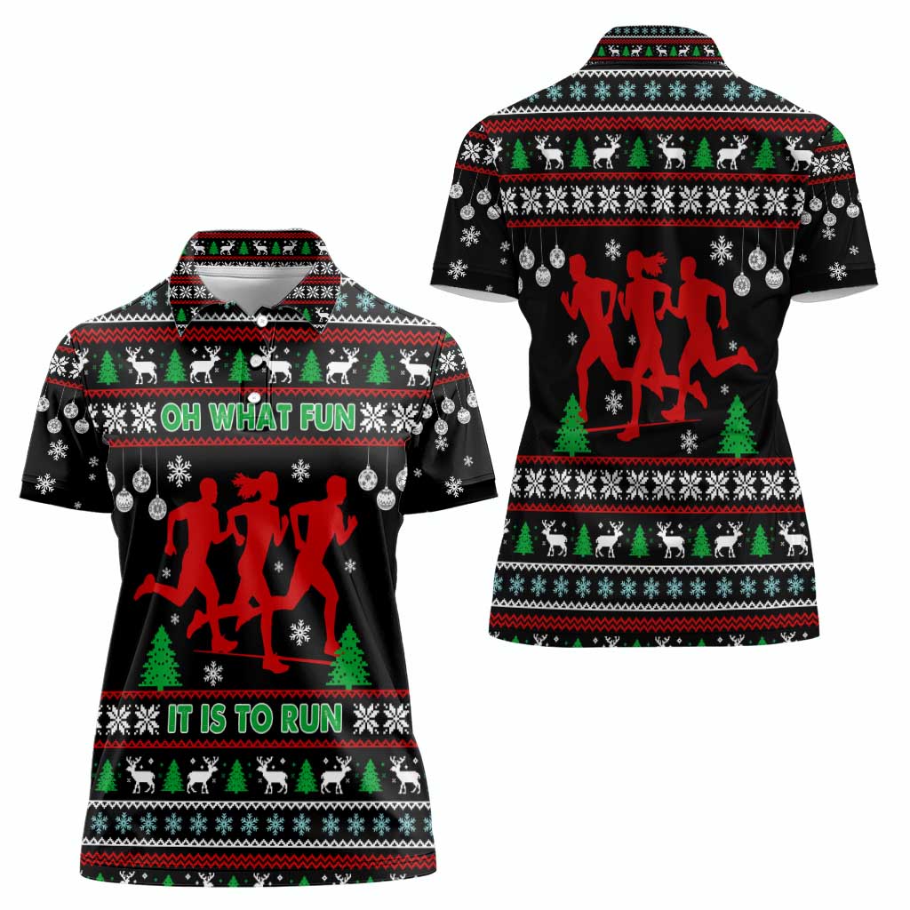 Running Oh What Fun Christmas Women Polo Shirt Xmas Holiday Patterns - Wonder Print Shop